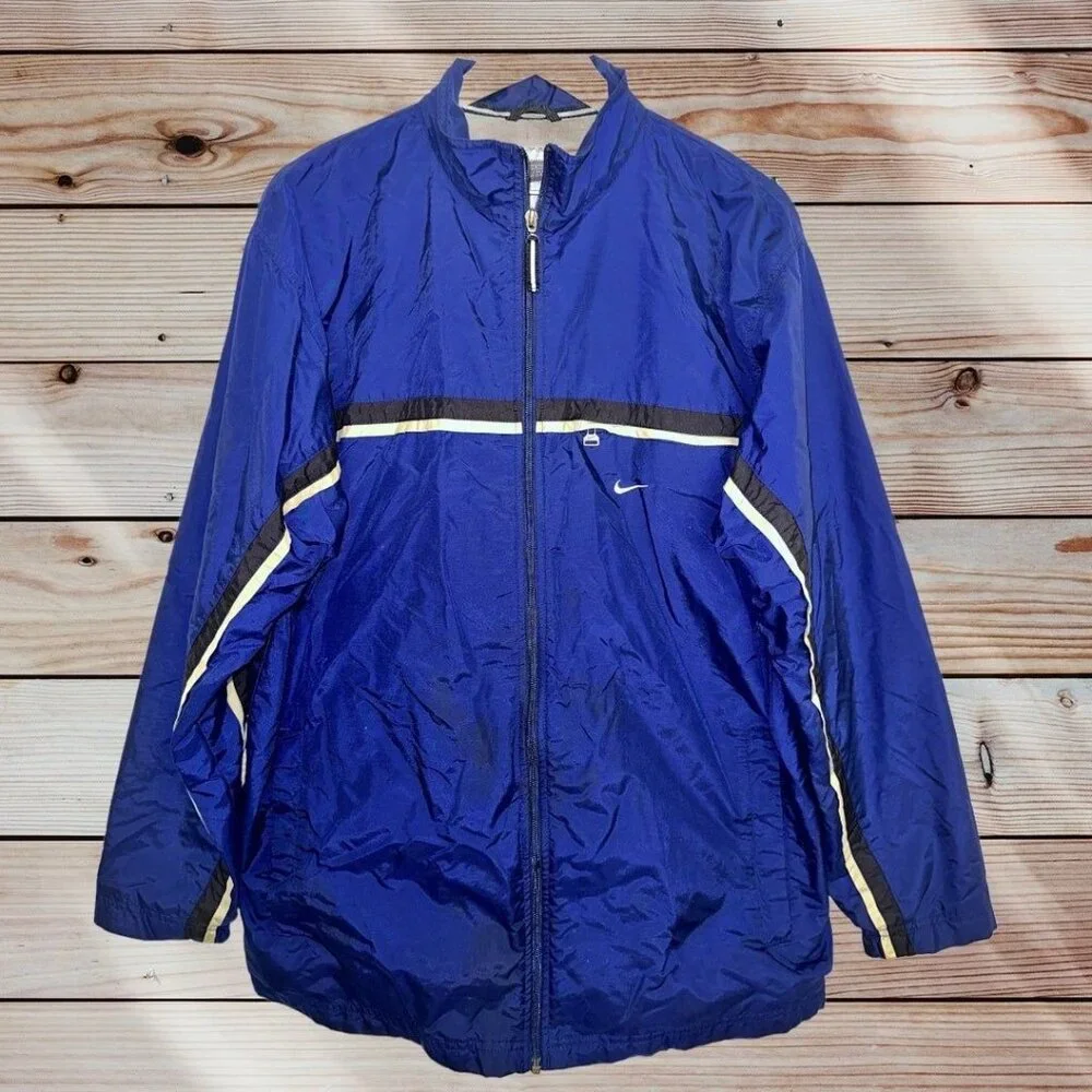 B5 Nike Full Zip Windbreaker Track Jacket Cotton Lined Men's‎ Large VTG 90s Blue